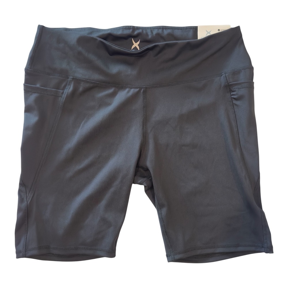 Game Time Womens Plus Size 2X Black Biker Shorts Moisture Wicking Pockets NEW